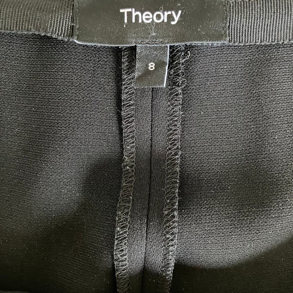 Theory Crepe Flare Leg Pants Size 8 Black Office Business Academia Work Preppy - Picture 4 of 11